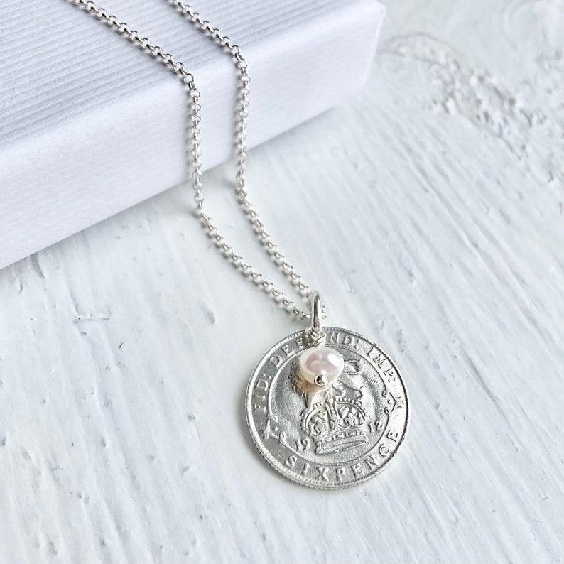 Solid Silver Sixpence Necklace, Silver Anniversary Gift, 21st Birthday, Christening Necklace, Silver Coin Jewellery image 3