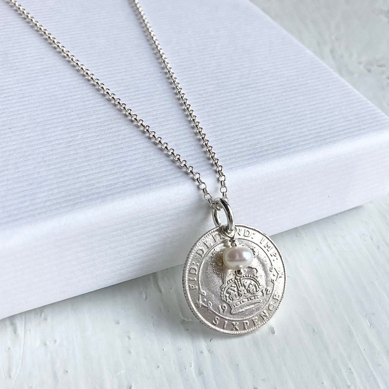 Solid Silver Sixpence Necklace, Silver Anniversary Gift, 21st Birthday, Christening Necklace, Silver Coin Jewellery image 1