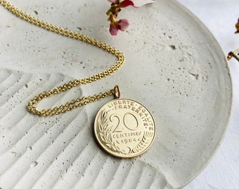 40th Birthday 1984 Coin Necklace, Solid Gold Chain Necklace, Gift for Mum, Sister, Wife