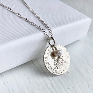 Solid Silver Sixpence Necklace, Silver Anniversary Gift, 21st Birthday, Christening Necklace, Silver Coin Jewellery image 4