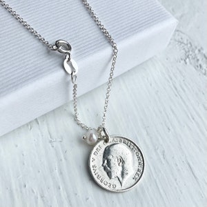 Solid Silver Sixpence Necklace, Silver Anniversary Gift, 21st Birthday, Christening Necklace, Silver Coin Jewellery image 2