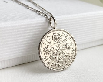 1964 60th Sixpence Necklace, Silver Saturn Chain, Silver Coin Gift for Mum or Sister