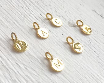 Gold Letter Initial Charm Gold Disc Charm, Alphabet Charm, Personalized Gold Stamp for Necklace or Bracelet