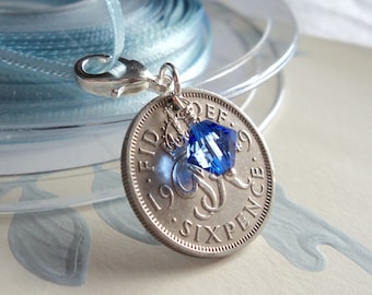Something Old or Blue Lucky Sixpence Bridal Gift Sterling Silver Wedding Charm - Garter Bouquet, Bracelet or Buttonhole