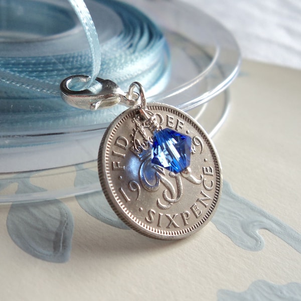 Something Old or Blue Lucky Sixpence Bridal Gift Sterling Silver Wedding Charm - Garter Bouquet, Bracelet or Buttonhole