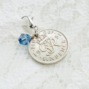 Sterling Silver Sixpence Bridal Charm: Bouquet, Garter Clip, Something Blue