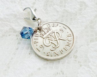 Sixpence For Her Shoe Bouquet or Garter Charm, Bridal Clip for Wedding Day, Sterling Silver Bridal Shower Gift