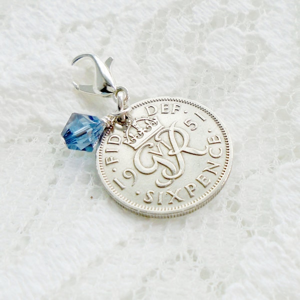 Sixpence For Shoe Bouquet or Garter Charm, Bridal Clip for Wedding Day, Sterling Silver Bridal Shower Gift