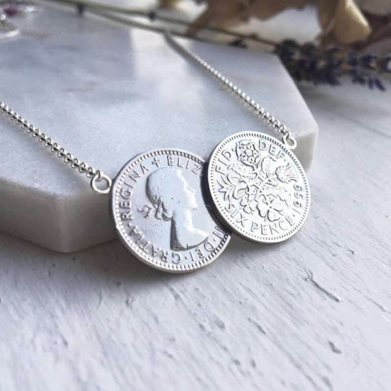 Double Coin Sixpence Necklace, Queen Elizabeth II Sixpence Celeb ...
