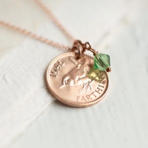 80th Birthday Gift - 1945 British Wren Farthing Necklace -Birthstone Charm