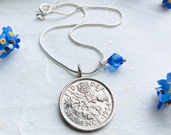 Something Blue Sterling Silver Snake Bracelet, Sixpence for Her Shoe, Gift for Bride, Wedding Day Bridal Shower Gift