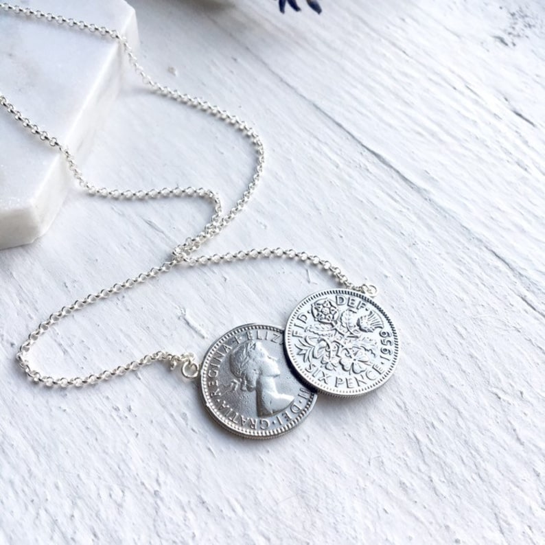 Double Coin Sixpence Necklace, Queen Elizabeth II Sixpence Celeb ...