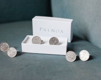 1963 Sixpence Cuff Links with Sterling Silver Links - 60th Birthday Gift