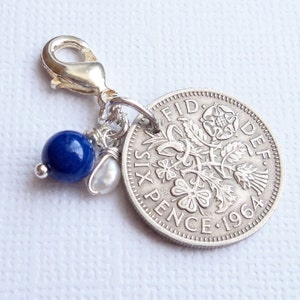 Something Old, New Borrowed Blue Sterling Silver Bridal Charm, Bridal Shower Gift, Silver Sixpence Bouquet Charm for Bride