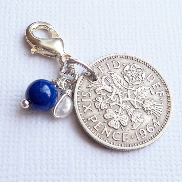 Something Old, New Borrowed Blue Sterling Silver Bridal Charm, Bridal Shower Gift, Silver Sixpence Bouquet Charm for Bride