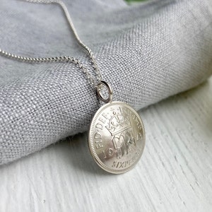 80th British Sixpence Domed Pendant, 1944 Coin, Sterling Silver Chain Gift for Her Free Gift Box image 1