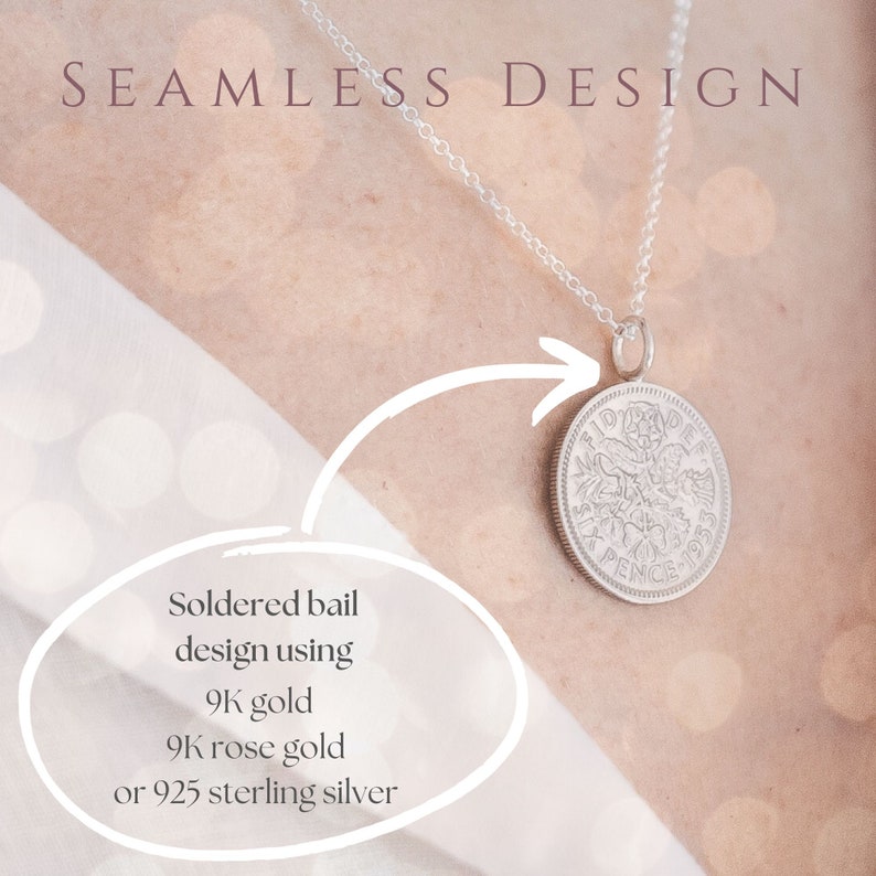 80th British Sixpence Domed Pendant, 1944 Coin, Sterling Silver Chain Gift for Her Free Gift Box image 6