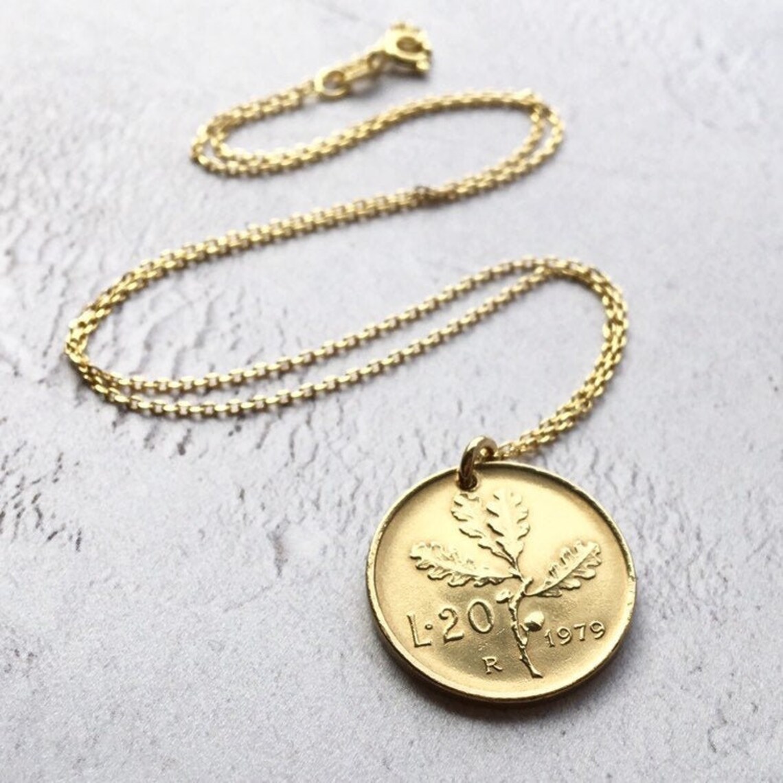 Italian Gold Coin Necklace for Women or Men Oak Leaf Tree Etsy