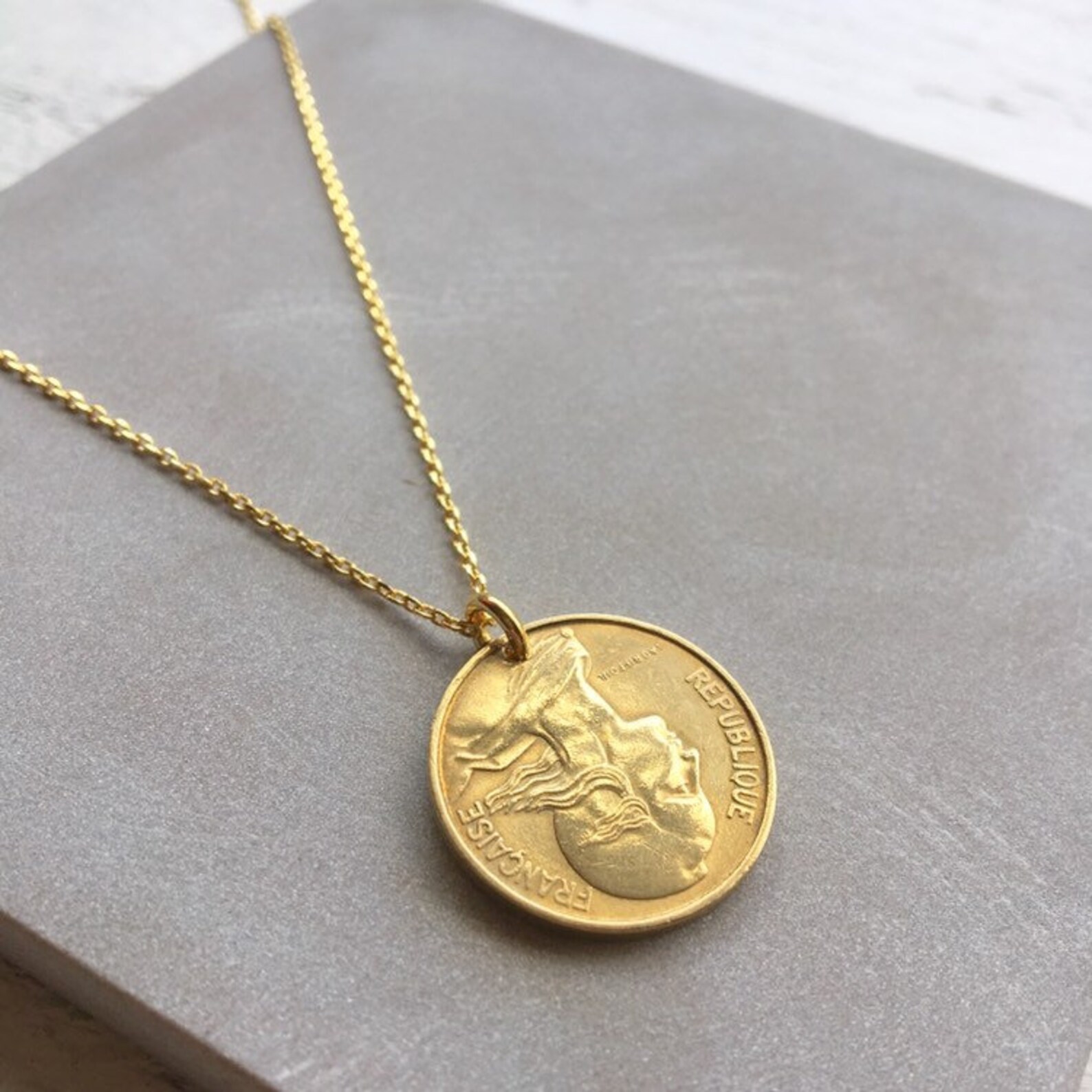Matte Gold French Coin Pearl Necklace
