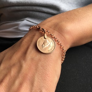 Jenny Wren Farthing Bracelet: Rose Gold British Coin Jewelry