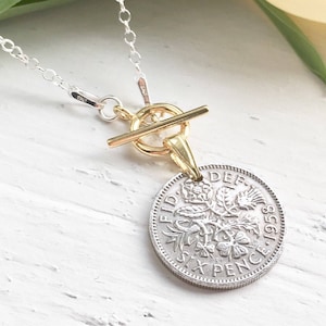 Sixpence Necklace, Dainty Silver and Gold Toggle Necklace for Mum, Sister, Colleague or Friend