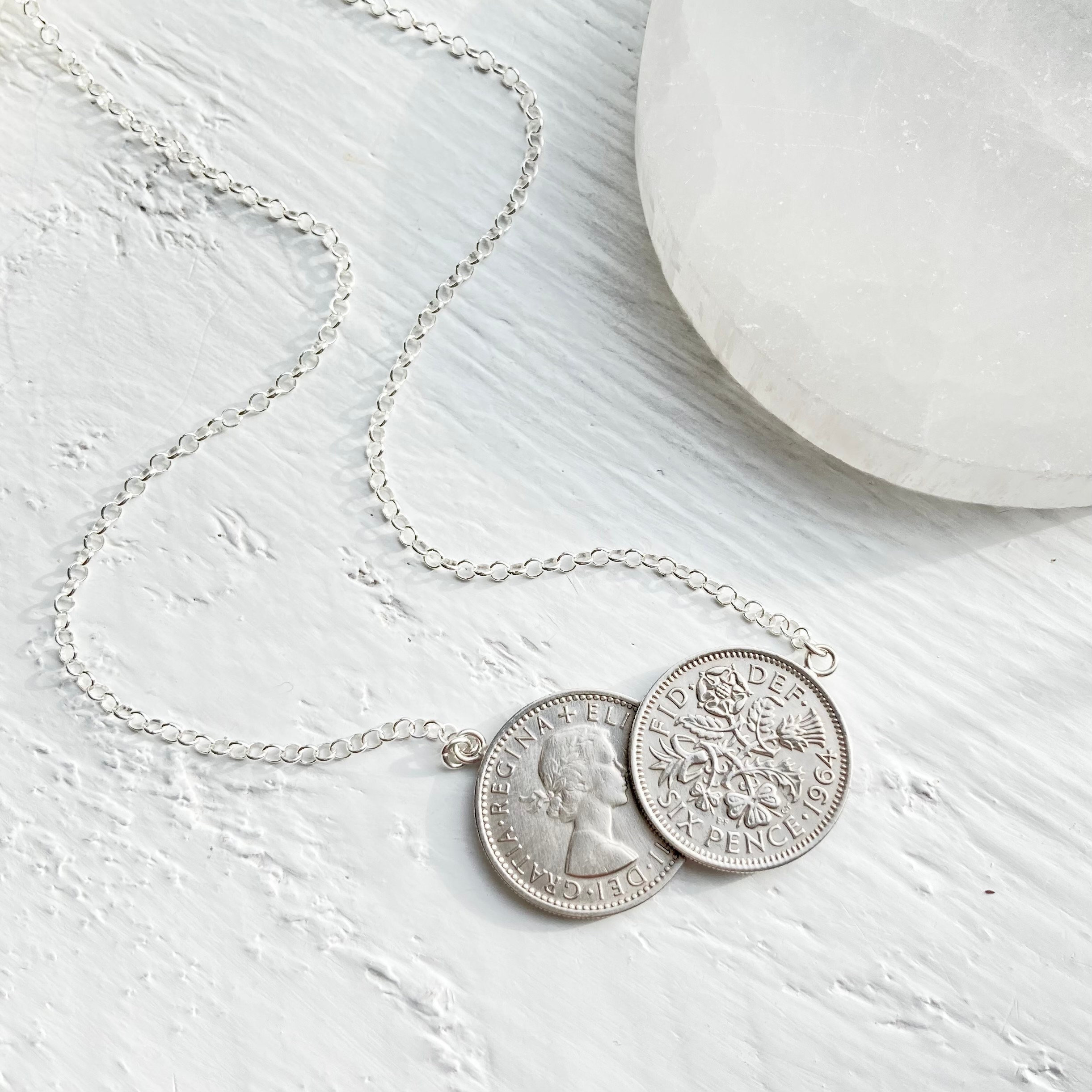 1964 Double Sixpence Necklace 60th Two Coin Celeb Necklace Gift for Mum Sister Self Gifting