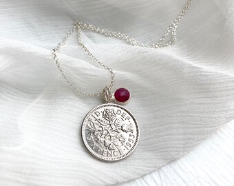 1953/1954 Sixpence Coin Necklace, 70th Vintage Birthday Gift, July Birthstone Pendant with British Lucky Coin