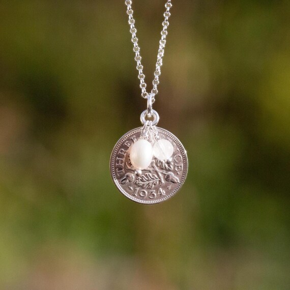 Silver Threepence Oak Leaf Necklace Acorn Coin Pendant With