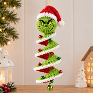 Virkmönster för Grinchens spiralformade julgransprydnad | Hängande Grinchendekoration (PDF)