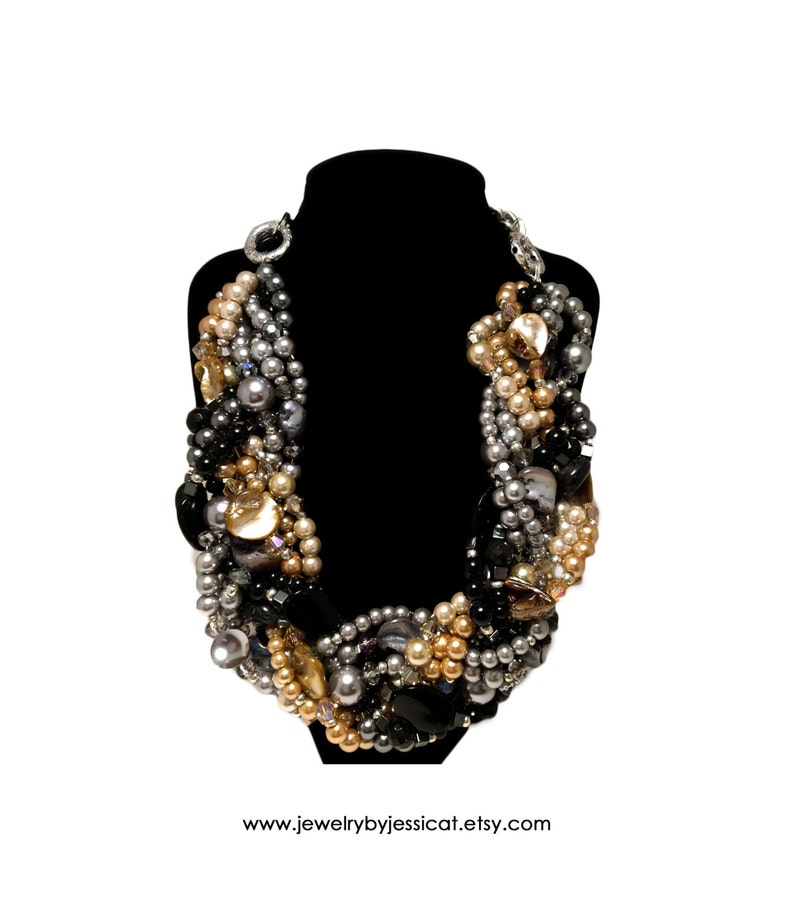 GRAND TWISTED Statement Necklace Black Gray Silver Gold Etsy