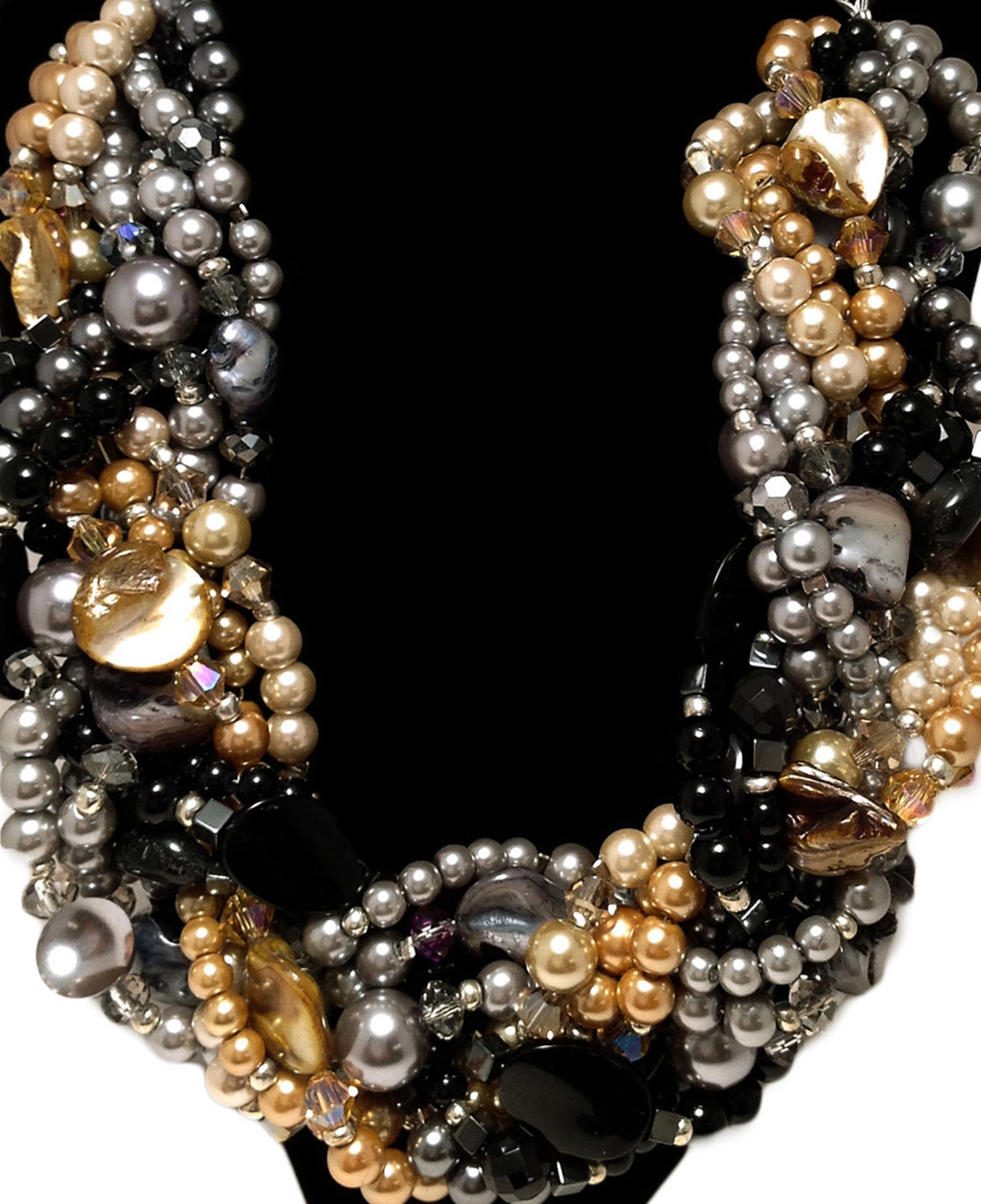 GRAND TWISTED Statement Necklace Black Gray Silver Gold Etsy