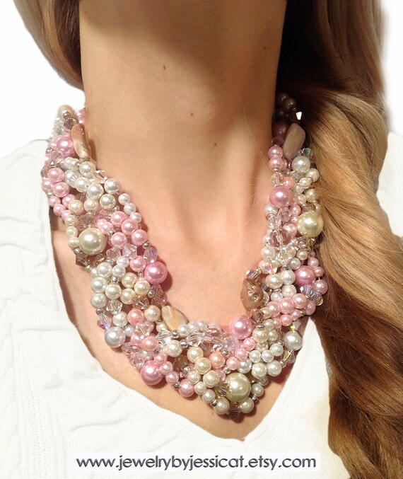 ORIGINAL TWISTED Statement Necklace Ivory Light Pink Etsy