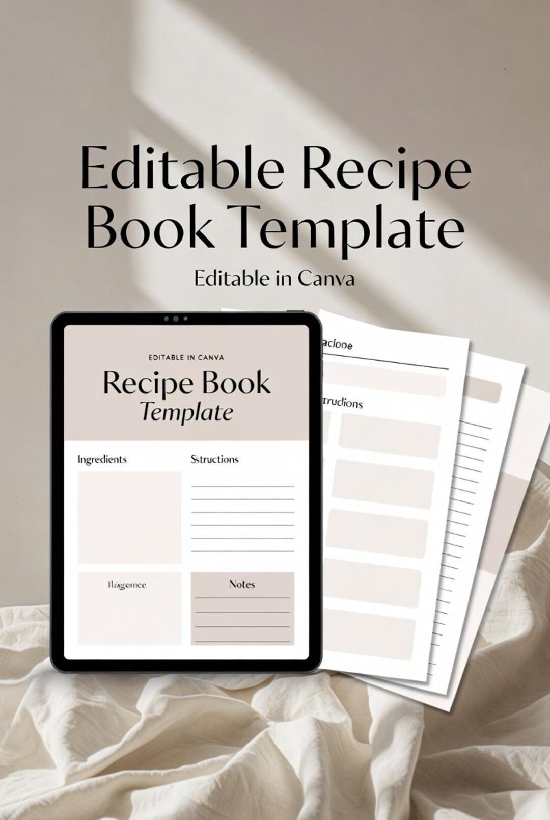 Editable Recipe Book Template – Fillable PDF Cookbook Organizer ...