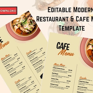 Modernes Restaurant & Café Menü Vorlage - Bearbeitbar, druckbar, Canva PSD, A4 / US Letter, Sofort Download