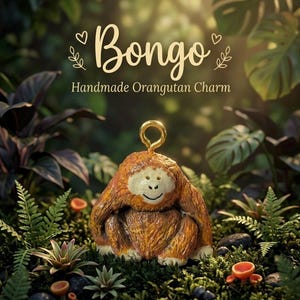 Handmade Orangutan Charm: Bongo the Sitting Monkey Figurine