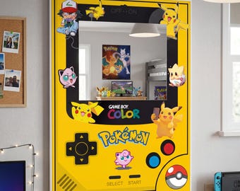 Gaming Room Mirror – Pokémon Inspired Retro Gameboy Mirror – 90s Nostalgia Gamer Decor – Colorful Gamer Room Art – Gift for Gamers