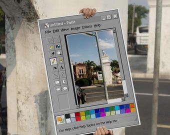 Lustro w stylu Ms Paint, szara pikselowa rama, nostalgiczny wystrój, designerski prezent