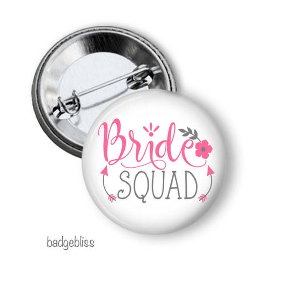 Bride Squad, hen's party pinback button badges, 3 sizes, 5 or 10 badge packs Il_570xn