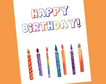 Multi Color Candles Birthday Card, Printable PDF Download