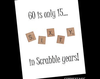 60th Birthday Scrabble Printable Card, PDF Download
