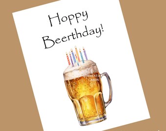 Biglietto di auguri per gli amanti della birra, PDF stampabile "Hoppy Beerthday"
