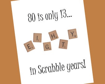 80th Birthday Scrabble Printable Card, Instant Download PDF