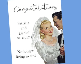 PERSONALIZED Wedding Card, Humorous Vintage Couple (Made To Order Digital PDF)