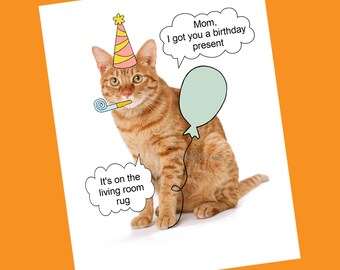 Cat Mom Printable Birthday Card, PDF Download, Cat Humor
