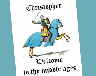 Personalized Middle Ages Knight Printable Birthday Card, PDF Download