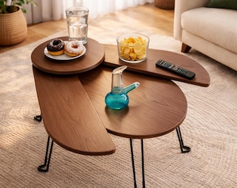 Small Coffee Tables for Small Spaces, Solid Wood Accent Tables Living Room, Foldable Coffee Table Oval, Folding Floor Table