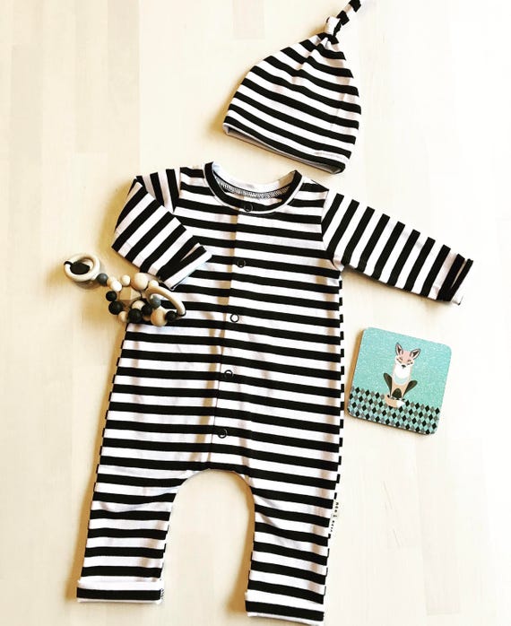 Items similar to Stripe Romper black & white gender neutral baby