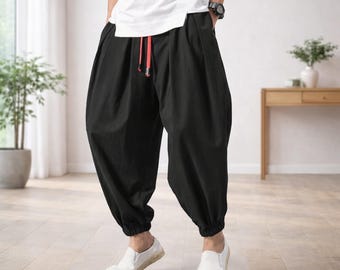 Oversized Men’s Harem Pants | Chinese Style Cotton Linen Joggers | Loose Fit Casual Sweatpants | High Quality Boho Trousers | Zen Yoga Pants