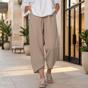 Harem Linen Pants Organic Cotton and linen blend, Handmade Boho Yoga Meditation Trousers