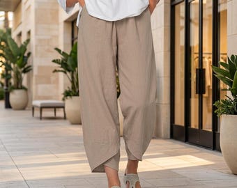 Harem Linen Pants Organic Cotton and linen blend, Handmade Boho Yoga Meditation Trousers